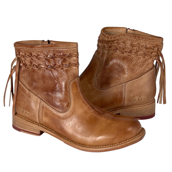 BED STU TAN CRAVEN LEATHER FRINGE WOVEN DETAILS ANKLE BOOTIES BOOTS SZ 8.5 - Picture 11 of 13
